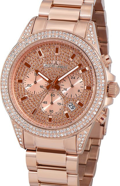 Jacques Lemans Chronograph, Edelstahl, Gold, Quarz, 42 mm, Damen - Bild 1