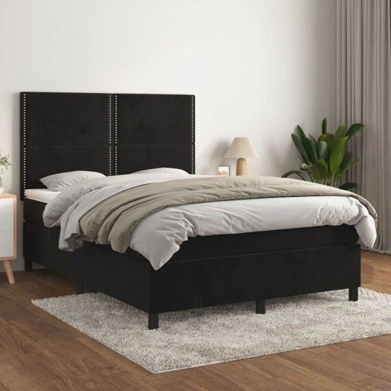 Vidaxl Boxspringbett mit Matratze aus Samt in Schwarz B/T/H: 140 x 190 x 118 cm - Bild 1