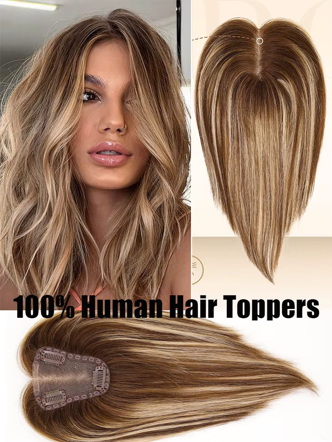 HAIRCUBE Echthaar-Topper mit Clips, Aschebraun-Blond-Mischgewebe, Damen - Bild 5