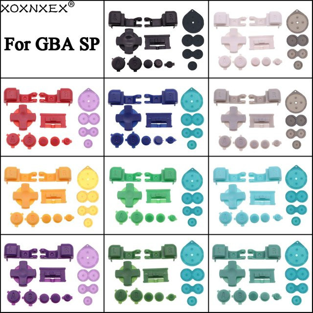 Komplettset aus Kunststoff-Tasten und Gummiknöpfen für GBA SP inklusive A B L R Select Start Power On Off Lautstärketasten und D-Pad von XOXNXEX - Bild 1