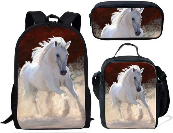 Fancy Style Studio 3er-Set Schulaccessoires mit 3D-Pferdemotiv in Multicolour bestehend aus Rucksack, Lunchtasche und Federmäppchen - Bild 1