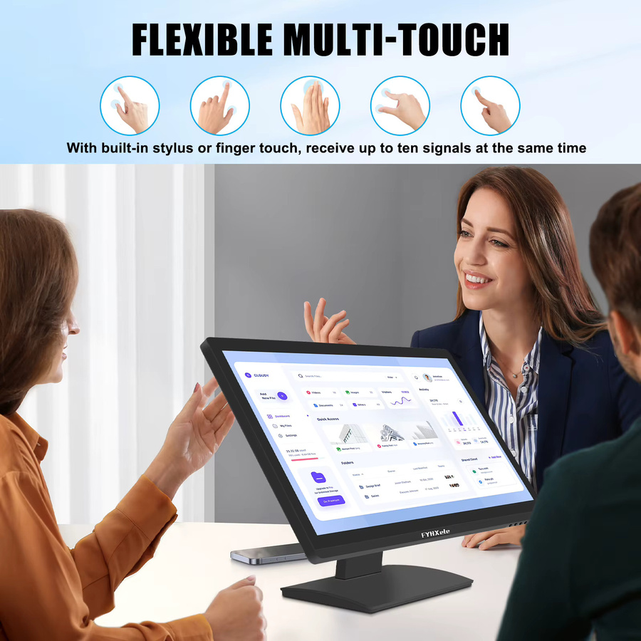 FYHXele 24 Zoll Touchscreen Monitor FHD 1920x1080 IPS Display mit 100Hz Kapazitives Multi-Touch Display Schwarz mit HDMI und VGA für Büro und Industrie - Bild 3
