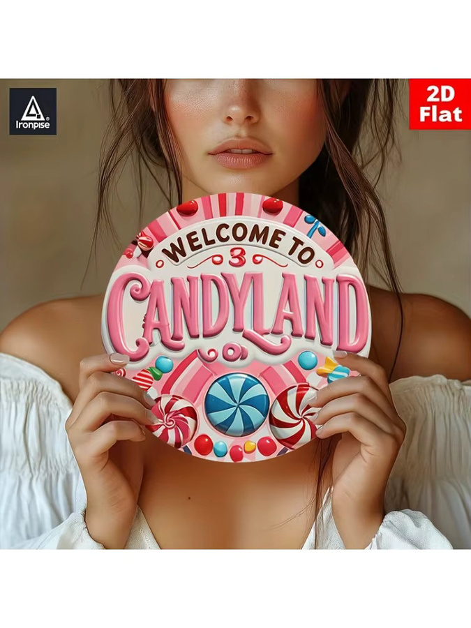 Potdemiel Vintage Candyland Willkommensschild aus Metall, runde Wanddekoration in Multicolour, Durchmesser: 20 cm - Bild 6