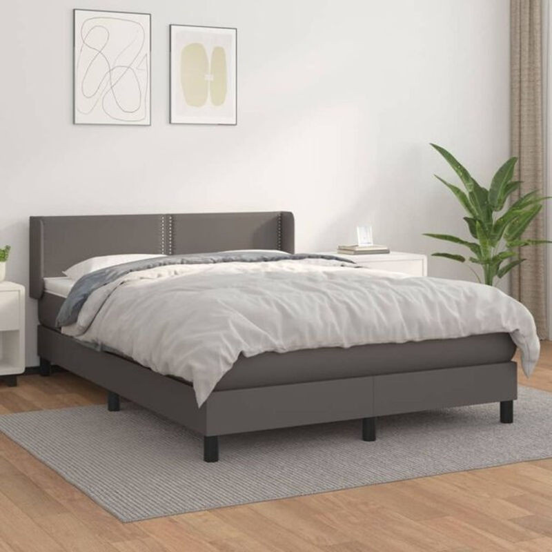 Vidaxl Boxspringbett mit Matratze aus Kunstleder in Grau, B/T/H: 140 x 200 cm - Bild 1