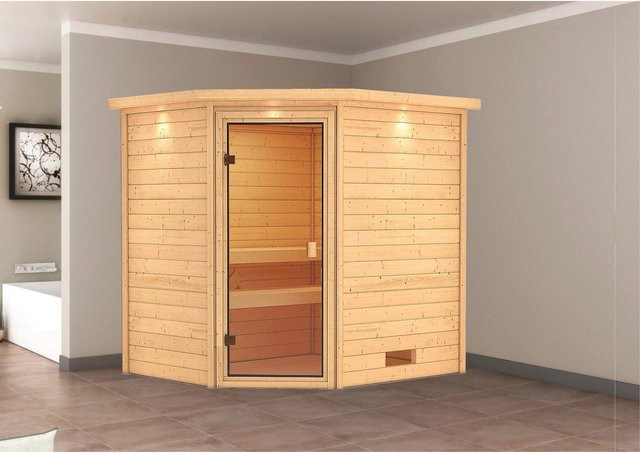Karibu Sauna Elea mit LED-Dachkranz in Natur Braun - Bild 1