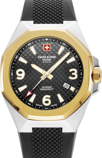 Swiss Alpine Military Herrenuhr, Quarz, Edelstahl, 42 mm, Schwarz, Silikon - Bild 1