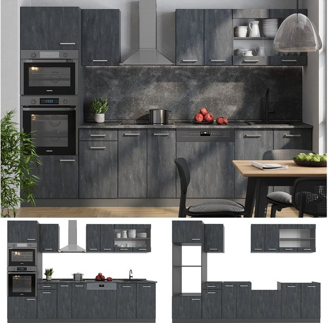 Vicco R-Line Küchenzeile modern in Schwarz und Anthrazit mit Breite: 300 cm - Bild 1