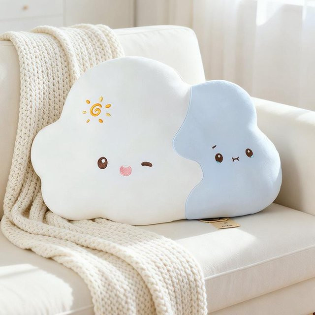Yiran Health & Beauty Kawaii Regenbogen Wolke Plüschkissen aus Polyester, Mehrfarbig und Weiß, Durchmesser: 50 cm - Bild 1