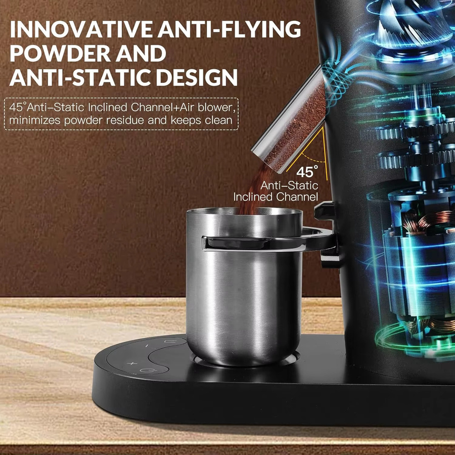Bytelike Elektrischer Kaffeezuckerer aus Edelstahl in Weiß mit Staubabzug und Zeitfunktion für feine bis grobe Mahlung - Bild 4