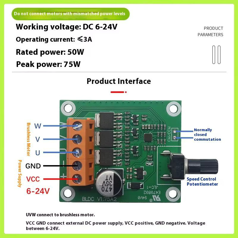 Bürstenloser Motor-Geschwindigkeitsregler DC 6-24V mit 75W bis 200W Leistung zur Steuerung von bürstenlosen Lüftermotoren - Bild 2