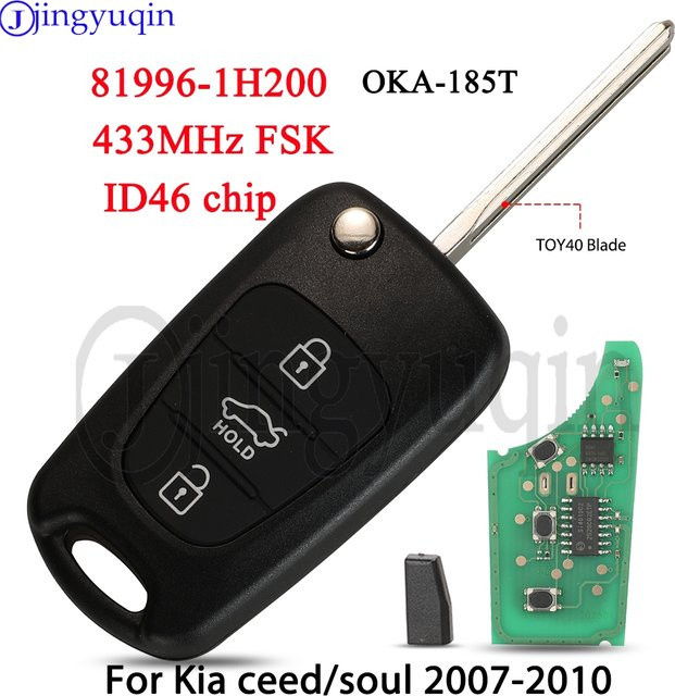 Jingyuqin Klappbarer Fernbedienungs-Autoschlüssel 433MHz FSK ID46 Chip mit 3 Tasten für Kia K2 Soul 2018 Ced 2007-2013 Schwarz OKA-185T Steuerung - Bild 1