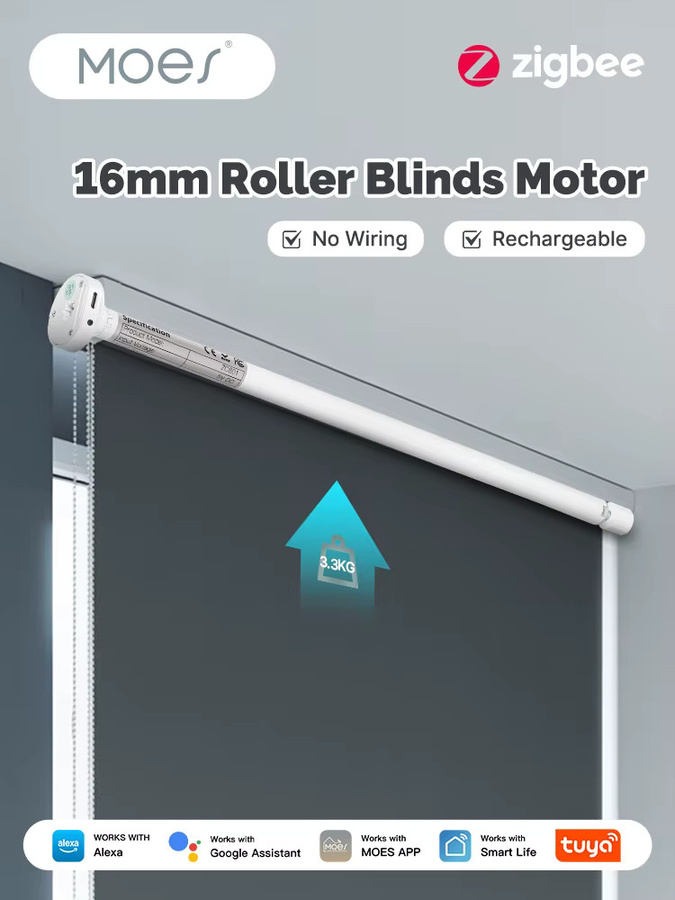 MOES Tuya ZigBee Smart Rolladenmotor Weiß, wiederaufladbarer Schattentreiber für 17 mm, 25 mm und 28 mm Röhren, kompatibel mit Alexa und Google Home - Bild 3