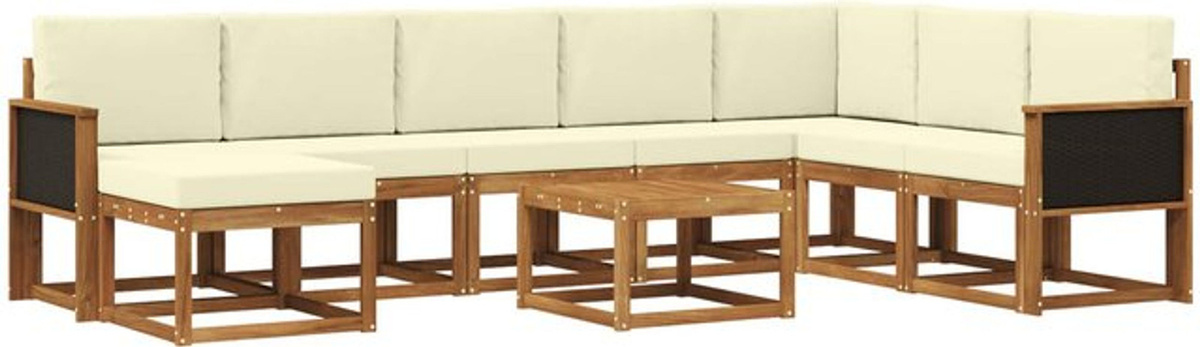 vidaXL Outdoor-Sofagarnitur aus Akazienmassivholz in Natur und Creme, 9-teiliges Loungemöbel-Set im modernen Design - Bild 1