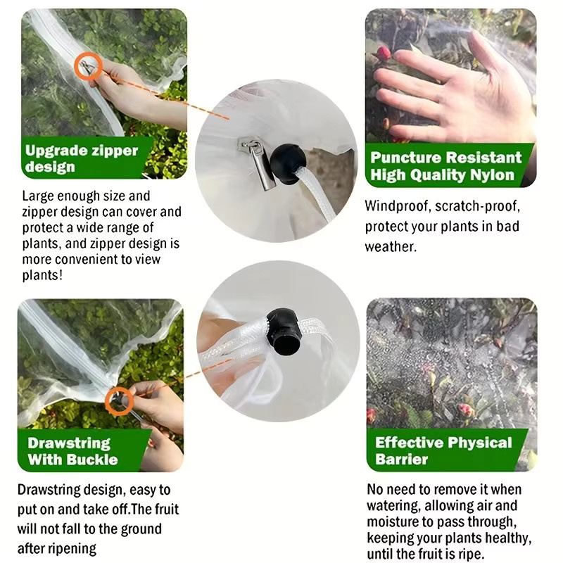 Extra dickes Gartennetz aus weißem PE-Material als Insekten- und Vogelschutz für Obst, Zitrusfrüchte und Blumen mit Kordelzug und Reißverschluss - Bild 5