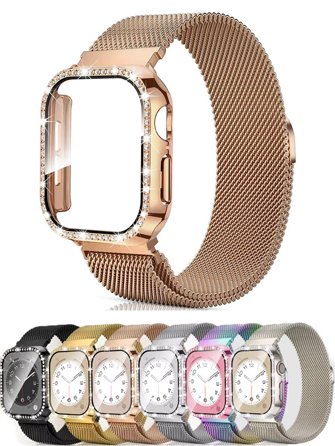 Uhrenarmband Milanese Loop, Edelstahl, Roségold, Diamant, Kristall, Unisex - Bild 4
