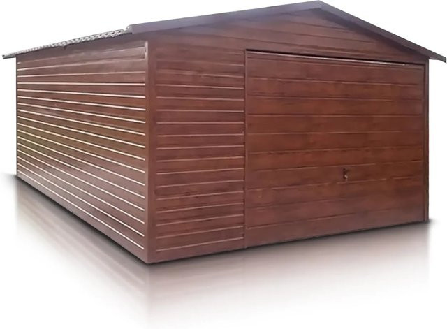 Liderstal Einzelgarage Premium aus Trapezprofilblech mit Satteldach und Schwingtor in Eiche Holznachbildung, B/T/H: 600 x 400 x 260 cm - Bild 1