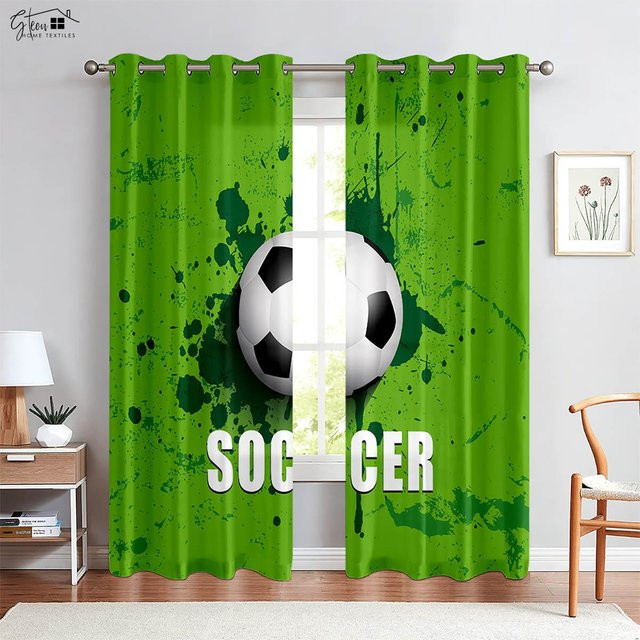 Dekorative 3D-Druck Vorhänge mit Wasser und Feuer Fußball Motiv für Schlafzimmer und Wohnzimmer, 2er Set, B: 50 cm, H: 130 cm - Bild 1