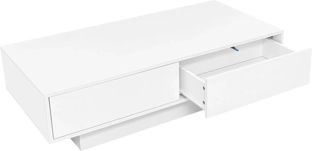 okwish Couchtisch mit 2 Schubladen und LED-Beleuchtung in Weiß, modern und glänzend, B: 115 cm, T: 55 cm, H: 34 cm - Bild 1