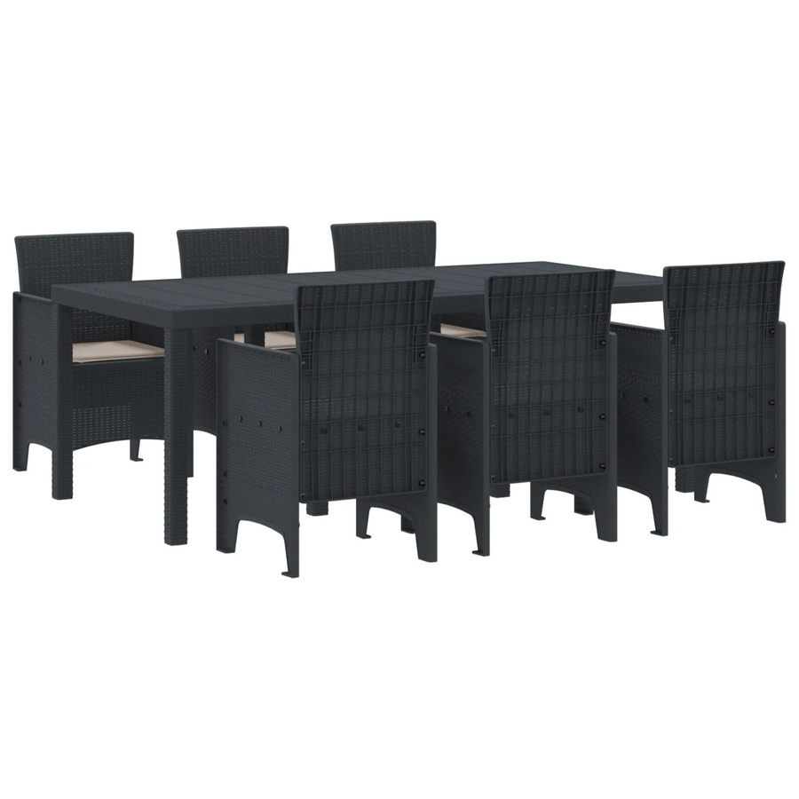 vidaXL 7-teiliges Garten Essset aus Poly-Rattan mit Kissen in Anthrazit - Bild 2