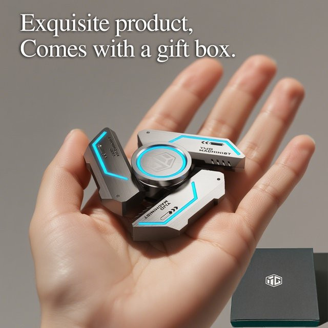 YIJOO Metall-Fidget-Spinner in Blau mit leuchtendem Effekt und leisen Kugellagern zur Stressreduktion - Bild 1
