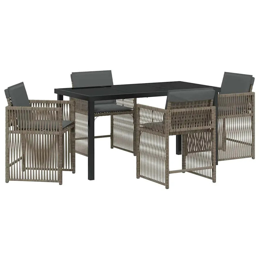 vidaXL Garten Essgruppe 5-teilig aus Poly-Rattan in Grau mit Glastisch und Stahlrahmen - Bild 2