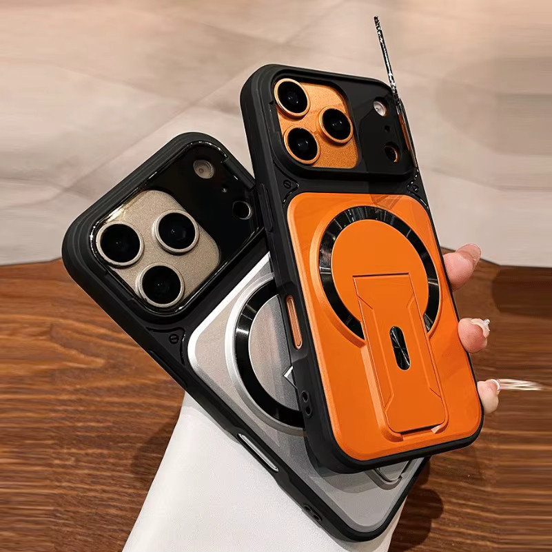 NUCWIN MagSafe Handyhülle mit magnetischem Ständer und Kameraschutz für iPhone 16 15 14 13 12 11 Pro Max Plus, Schwarz oder Orange - Bild 4