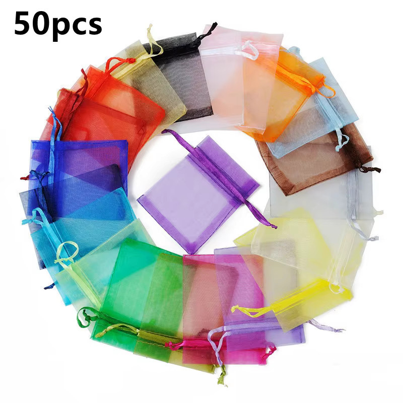 50 Stück Organza-Beutel in Mehrfarbig und Weiß zur Schmuckverpackung und Geschenkaufbewahrung für Hochzeiten - Bild 4