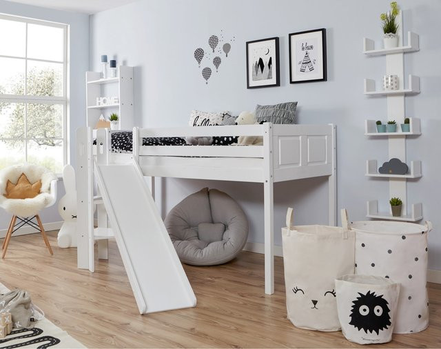 TiCAA Podestbett Ekki aus Massivholz in Buche Weiß im Country-Stil für Kinderzimmer - Bild 1