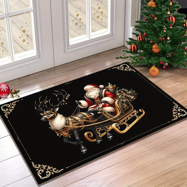 VIKAMA Weihnachts-Fußmatte Schwarz, rutschfest und waschbar, rechteckiger Teppich für Wohnzimmer und Kinderzimmer, B/T: 60 x 40 cm - Bild 1