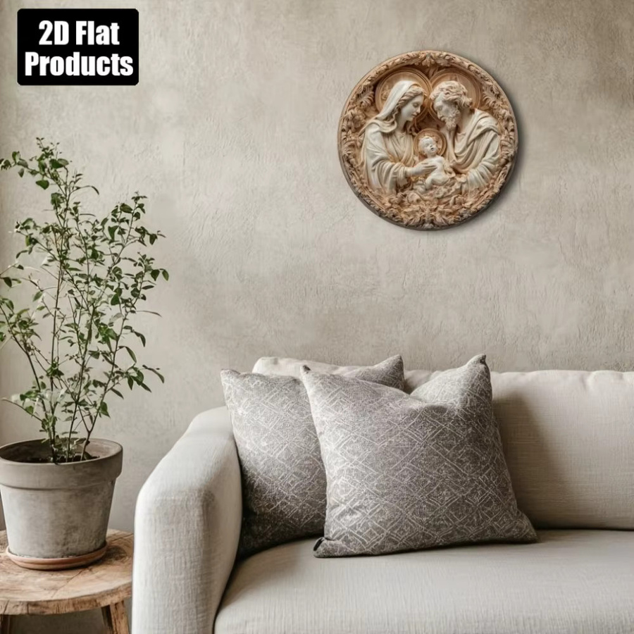 CIFBUY Rundes Aluminiumschild Krippenszene Wanddekoration Beige Durchmesser: 20 cm - Bild 4