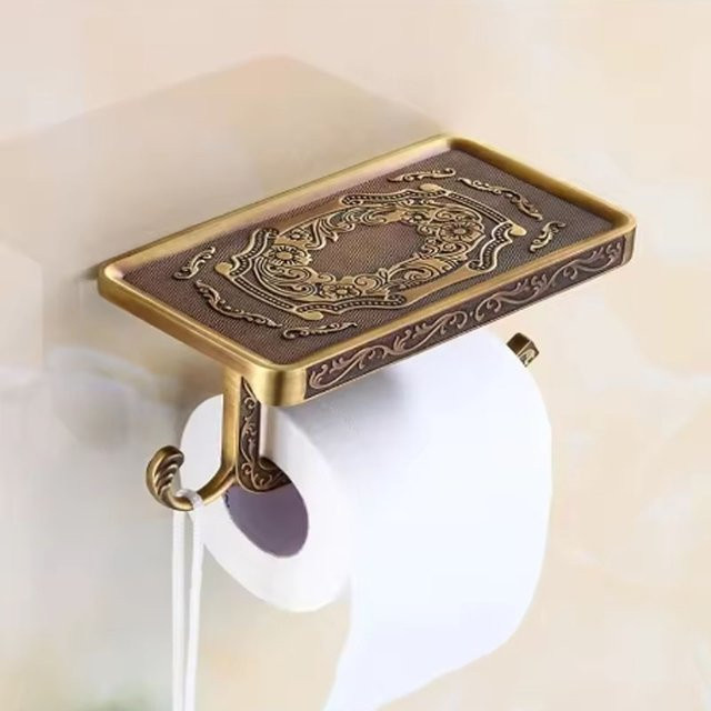 YANKE Toilettenpapierhalter zur Wandmontage aus Messing in Gold im Vintage-Stil, B/T/H: 18,3 x 10,0 x 8,0 cm - Bild 1
