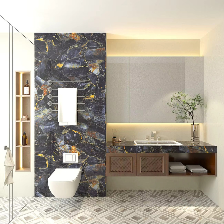TTOKKONG WALLPAPER Selbstklebende PVC-Marmorfolie in Blau mit glänzender Granit-Optik für Küchenarbeitsplatten, Schränke und Möbel - Bild 3