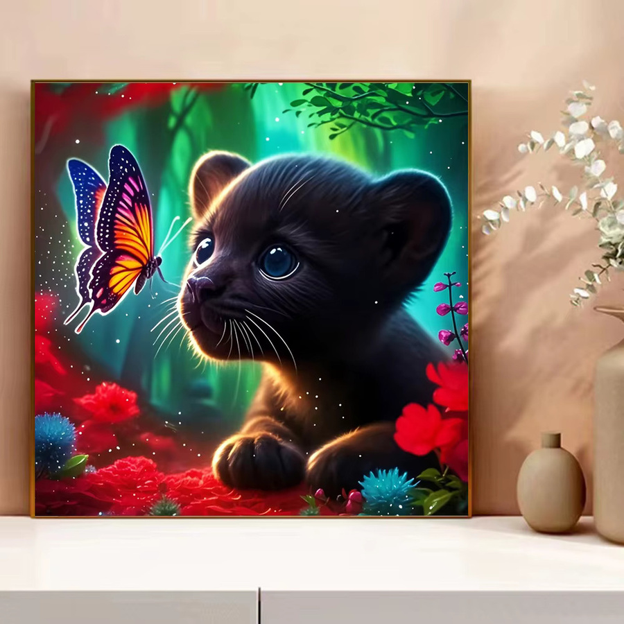 Evershine DIY Kreuzstich Bastelset Leopard und Schmetterling Wanddekoration 11CT, Mehrfarbig, B/H: 30 x 30 cm - Bild 2