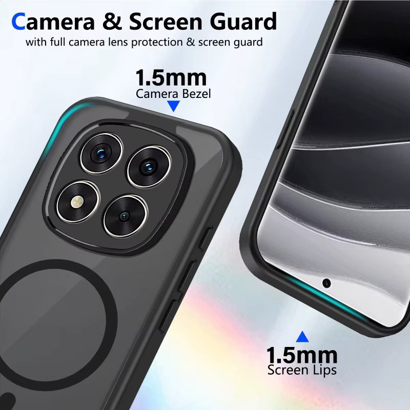 MagSafe Magnetische Handyhülle mit mattierten Kanten und durchscheinendem Design für Xiaomi Redmi Note 15 Pro, 14 Pro, 13, 15C, 15A in Schwarz und Transparent - Bild 4
