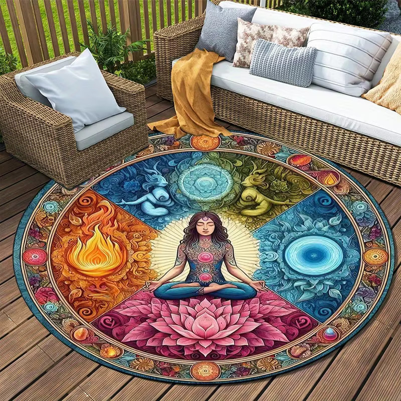 VIKAMA Yoga-Matte Meridian Water Fire Lotus im Boho-Stil, rund, Multicolour, Durchmesser: 60 cm - Bild 3