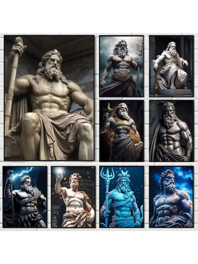 Minimalistisches Leinwandgemälde Zeus-Skulptur von Potdemiel in Schwarz-Weiß als Wandkunst im Porträtformat - Bild 5