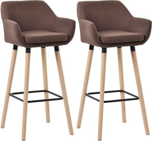 CLP Barhocker 2er Set Grant gepolstert mit Lehne, Barstühle mit Stoffbezug und Holzgestell, Braun - Bild 1