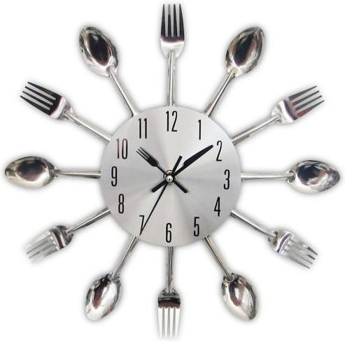 Cherish Clock Moderne Wanduhr im Besteck-Design mit Quarzwerk, Grau/Silber - Bild 1