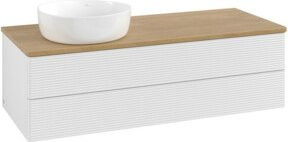 V&B Waschtischunterschrank Antao mit Frontstruktur und Beleuchtung, Eiche Honig und Weiß Lack, B/T/H: 120 x 50 x 50 cm - Bild 1