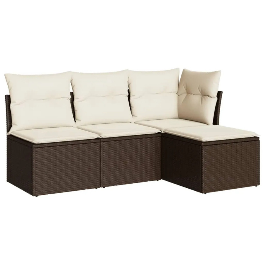 vidaXL 4-Sitzer Gartenmöbel-Set L-Form in Braun mit Polsterkissen und Ottoman aus Rattan und Metall - Bild 2