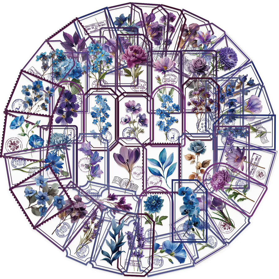 Charile Retro-Stempel, Blumen-Aufkleber, transparent, lila, 10-teiliges Set - Bild 2