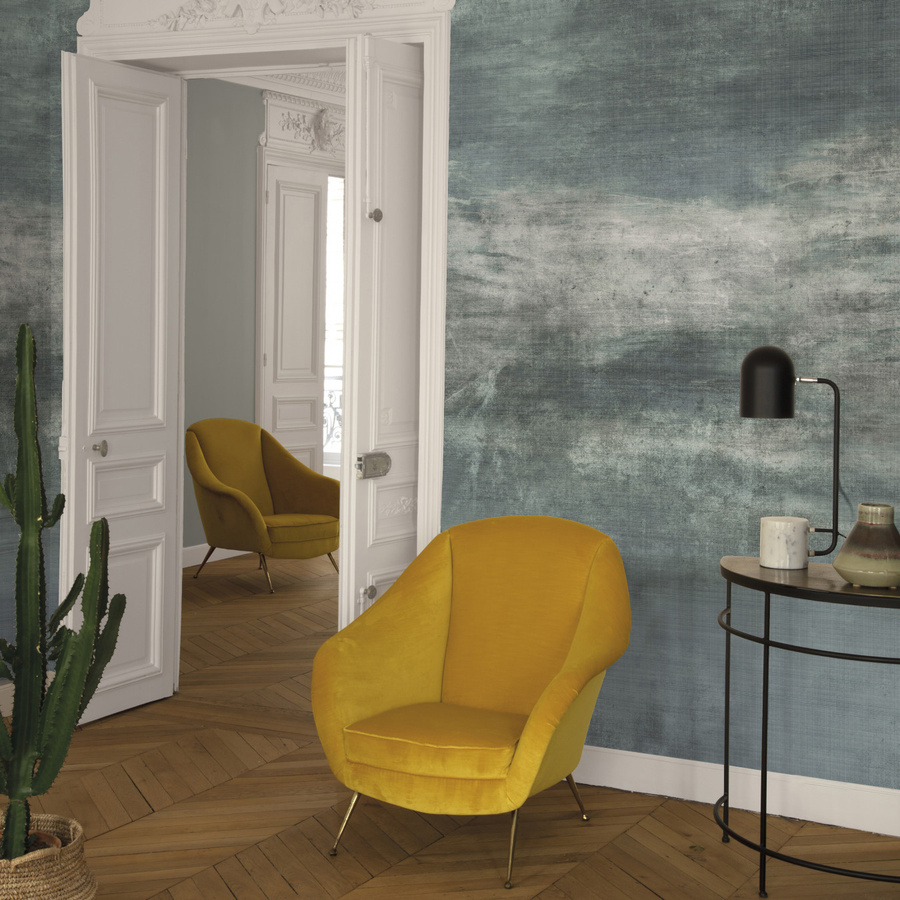 Nobilis Panorama Tapete Cielo in Grau und Blau mit abstraktem Design aus Papier und Textil - Bild 1