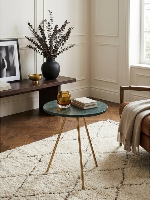 Beistelltisch KADIMA DESIGN aus echtem grünem Marmor und Metall in Gold, rund, B/T/H: 38 x 38 x 44 cm - Bild 1