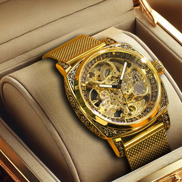 Herren Armbanduhr Automatik, Messing, Gold, Milanaise, Rund - Bild 1