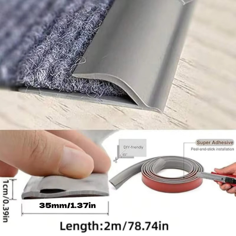 Hochwertiger PVC Teppichkanten-Zierstreifen als flexibler Bodenübergangsstreifen und Kantenschutz, Länge: 2 m, Farben: Schwarz und Grau - Bild 2