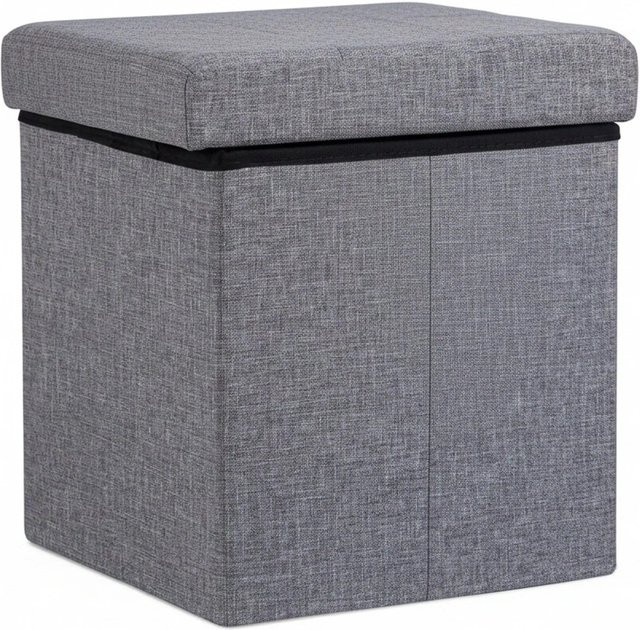 Relaxdays Sitzhocker Cube aus Leinen in Grau, faltbarer Stauraum, B/T/H: 38 x 38 x 38 cm - Bild 1
