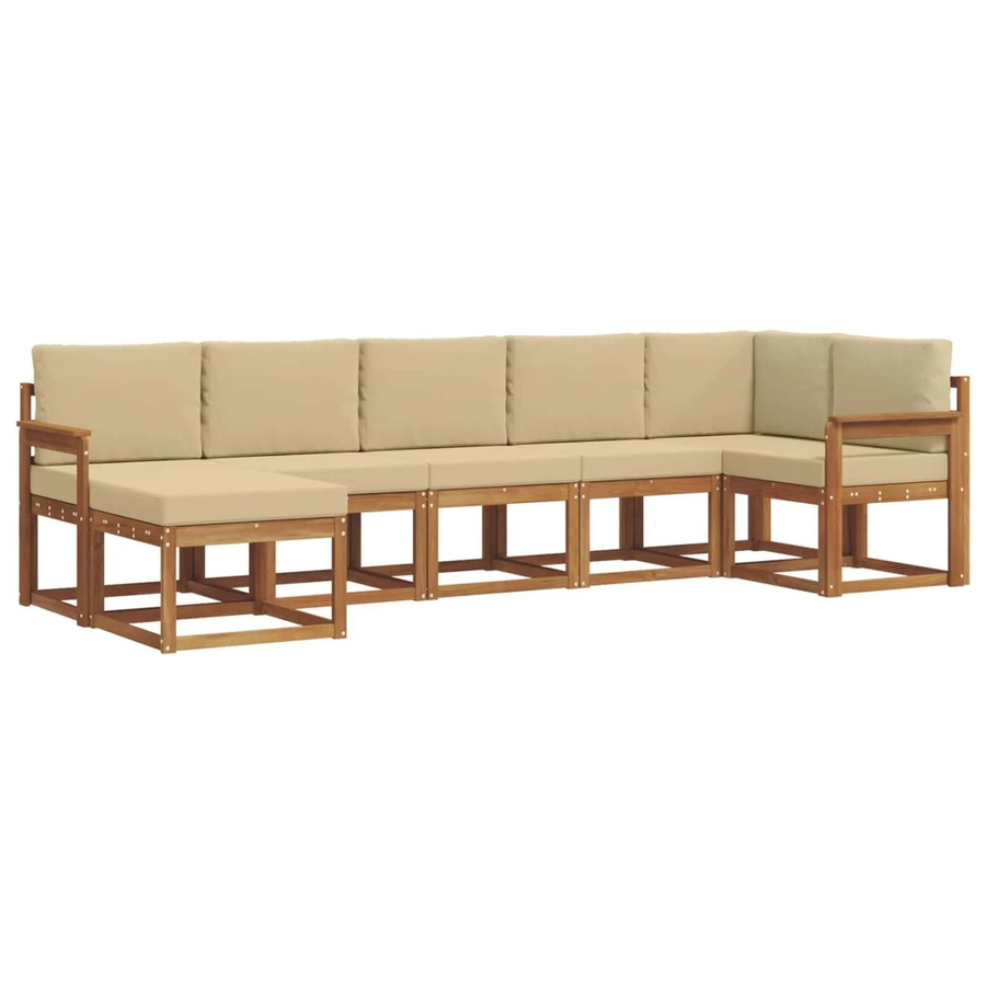 vidaXL Outdoor-Sofagarnitur 7-teilig aus massivem Akazienholz in Braun und Beige mit Kissen und L-Form - Bild 2