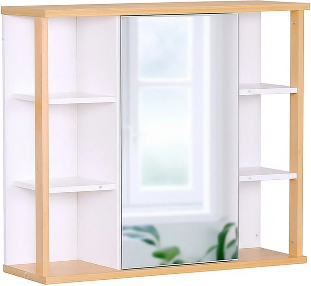 Relaxdays Spiegelschrank aus Bambus und MDF in Weiß Natur mit Glasfront für das Badezimmer, B/T/H: 64 x 62 x 21 cm - Bild 1