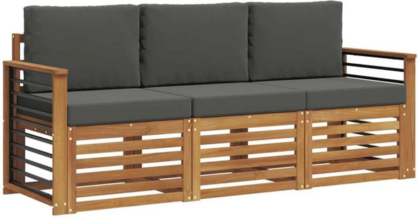 vidaXL Sofagarnitur 3-teilig aus Massivholz Akazie in Natur und Anthrazit mit Sitz- und Rückenkissen