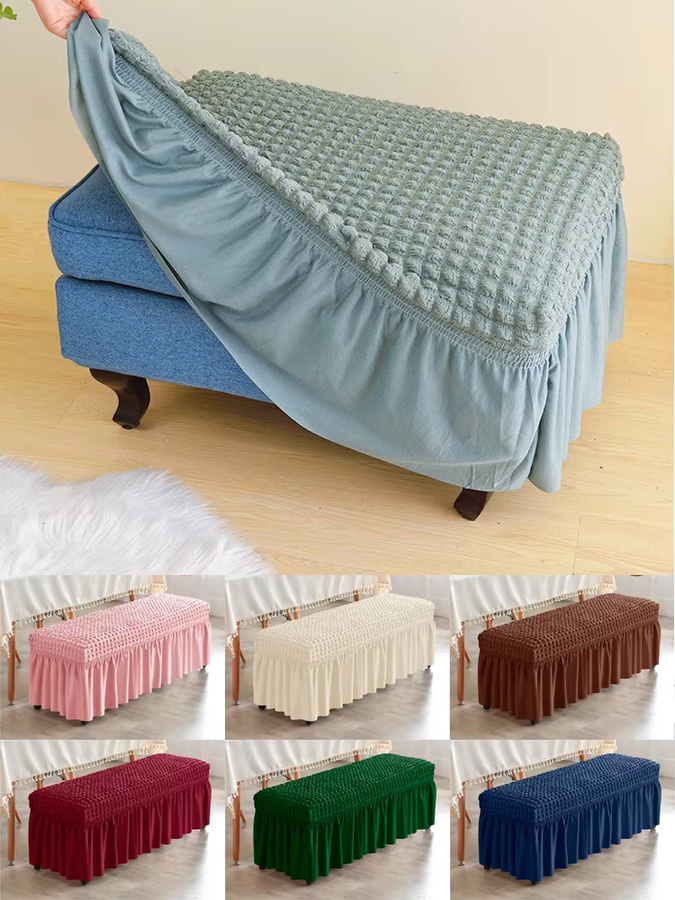 S-EMIGA Stretch-Schonbezug für Esszimmerbänke und Fußhocker aus Polyester mit modernem Blasengitter-Design - Bild 5